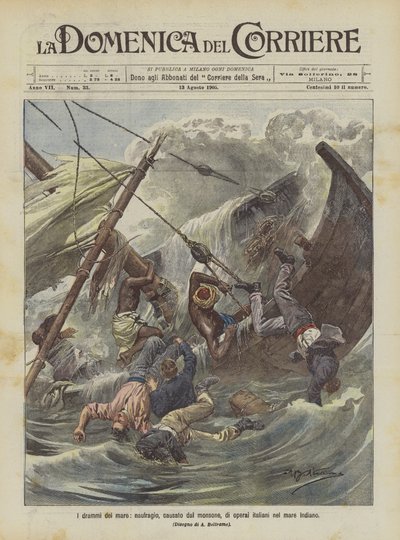 The Dramas of the Sea, Shipwreck Caused by the Monsoon of Italian Workers in the Indian Ocean by Achille Beltrame