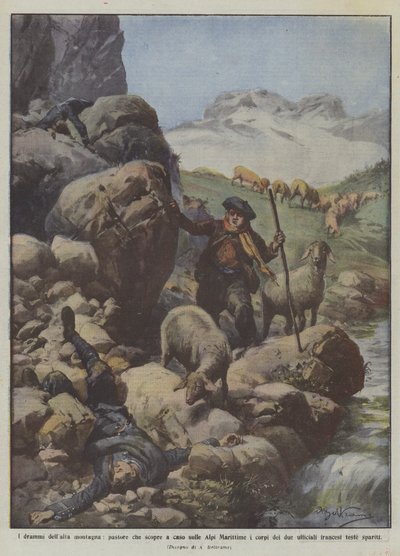 The dramas of the high mountains, a shepherd who accidentally discovers the bodies of two on the Maritime Alps by Achille Beltrame