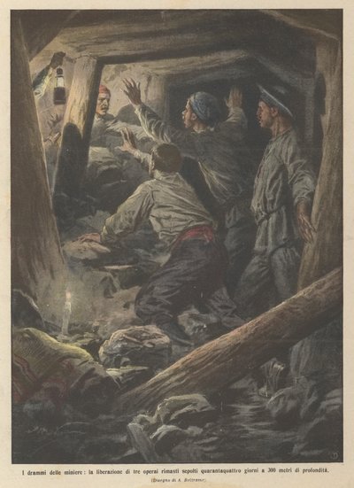 The Dramas of the Mines, the Liberation of Three Workers Buried for Forty-Four Days at 300 Meters by Achille Beltrame