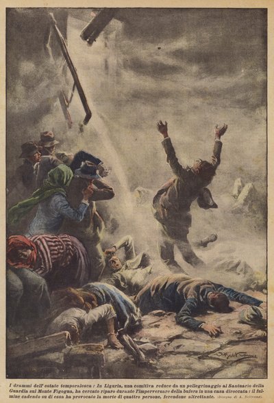 The Dramas of the Stormy Summer, In Liguria, a Group Returning from a Pilgrimage by Achille Beltrame
