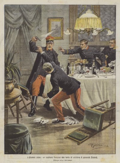 Intimate Dramas, a French Captain Attempting to Kill General Oudard by Achille Beltrame