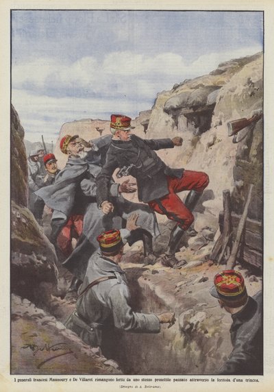 French generals Maunoury and De Villaret wounded by the same projectile by Achille Beltrame