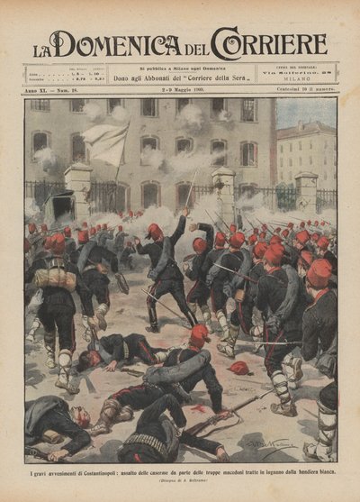 The serious events in Constantinople, assault on the barracks by Macedonian troops by Achille Beltrame