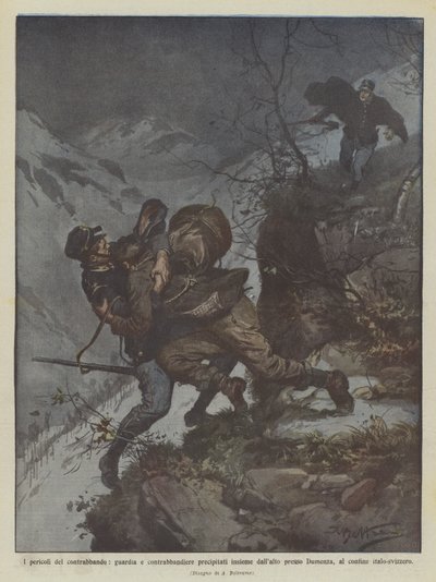 The Dangers of Smuggling, Guard and Smuggler Fall Together from a Height Near... by Achille Beltrame