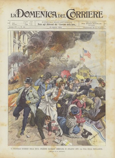 The Colossal Fire at the Rich American Seaside Resort of Atlantic City, the Escape of the Population by Achille Beltrame