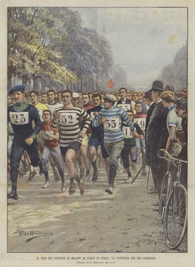The Tour of the Bastions of Milan at a Running Pace, The Departure of the 160 Runners by Achille Beltrame