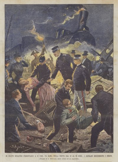 The Serious Railway Disaster 12 km from Rome on the Night of the 12th to the 13th, the Sovereigns Aid the Injured by Achille Beltrame