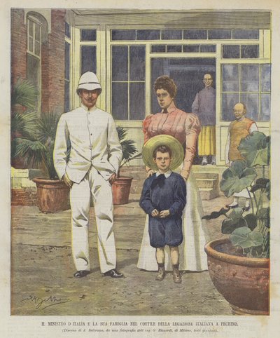 The Italian Minister and His Family in the Courtyard of the Italian Legation in Beijing by Achille Beltrame