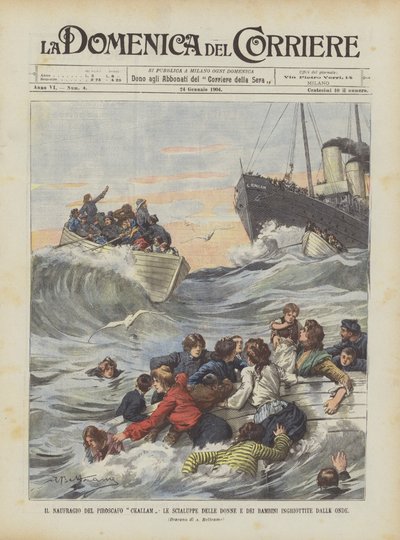 The Wreck of the Steamer Ckallam, The Lifeboats of Women and Children Swallowed by the Waves by Achille Beltrame