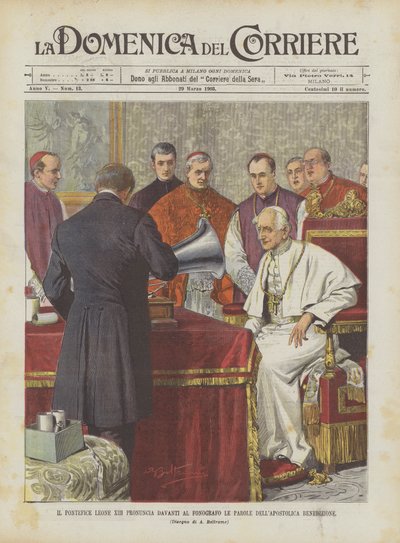 Pope Leo XIII Pronounces the Words of the Apostolic Blessing in Front of the Phonograph by Achille Beltrame