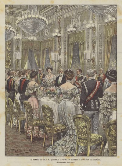 The Gala Dinner at the Quirinale in Honor of Loubet, the Moment of the Toasts by Achille Beltrame