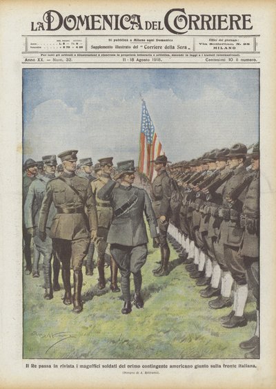The King Reviews the Magnificent Soldiers of the First American Contingent Arrived on the Italian Front by Achille Beltrame
