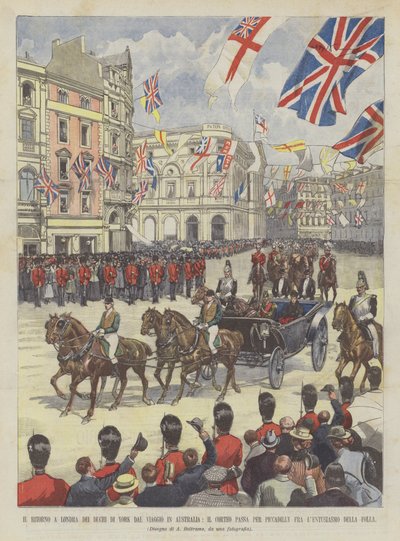 The Return to London of the Dukes of York from Their Trip to Australia, the Procession Passes Through Piccadilly Among ? by Achille Beltrame