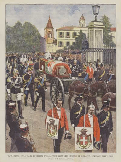 The Transport of the Body of Umberto I from the Royal Villa to the Monza Station on the Afternoon of the 8th by Achille Beltrame
