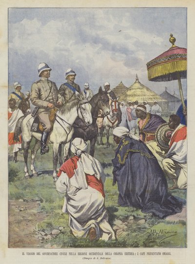 The Journey of the Civil Governor in the Western Region of the Eritrean Colony, The Chiefs Present Tributes by Achille Beltrame