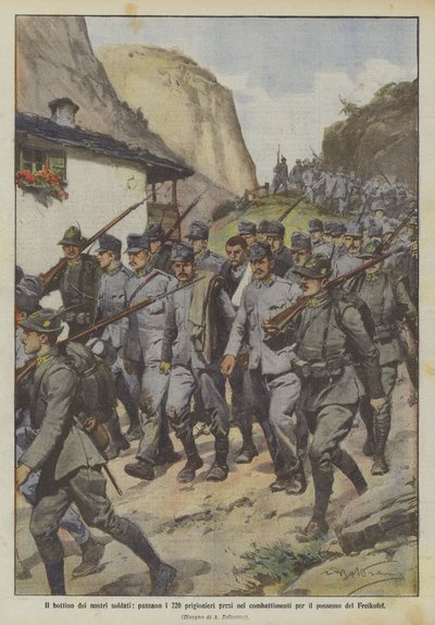 The spoils of our soldiers, passing the 220 prisoners taken in the battles for the possession of Freikofel by Achille Beltrame