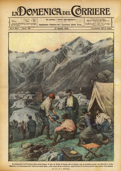 The Camping of the Touring Club in the Conca di By, in the Aosta Valley by Achille Beltrame