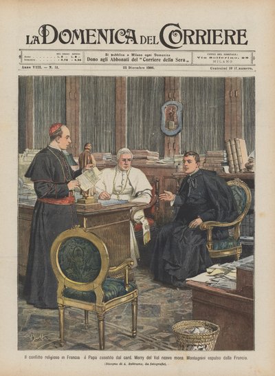The Religious Conflict in France, the Pope Assisted by Cardinal Merry del Val Receives Monsignor by Achille Beltrame