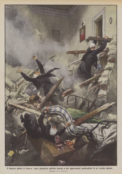 The Building Disaster in Genoa, Nuns Fall from a Height Along with Two Apartments by Achille Beltrame