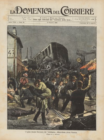 The serious railway disaster of the Milan-Rome express near Piacenza by Achille Beltrame