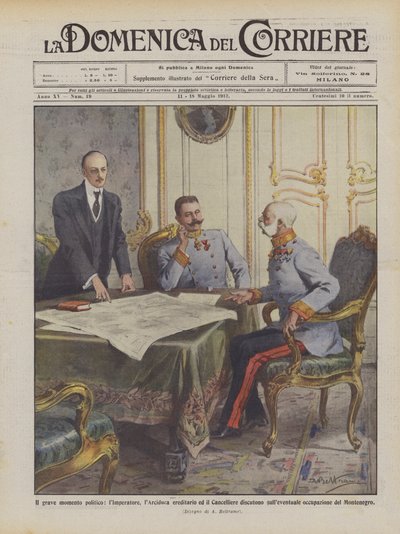 The serious political moment, the Emperor, the Archduke heir and the Chancellor discuss by Achille Beltrame
