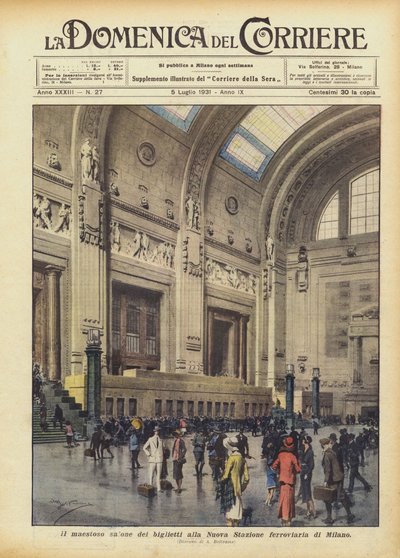 The majestic ticket hall at the New Milan Railway Station by Achille Beltrame