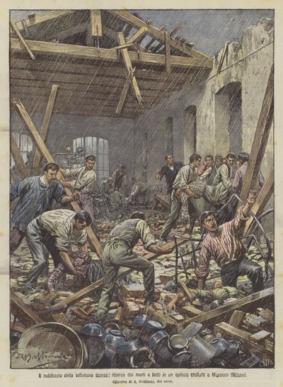 The Storm of Last Week, Search for the Dead and Wounded in a Collapsed Factory in Musocco (Milan) by Achille Beltrame