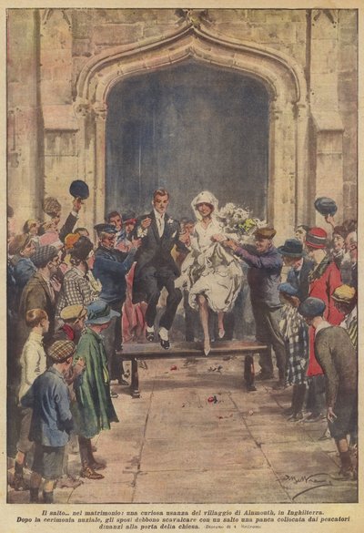 The Leap into Marriage, a Curious Custom of the Village of Alnmouth, in England by Achille Beltrame