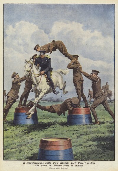 The singular jump of an English Hussar officer during the Royal Tournament trials in London by Achille Beltrame