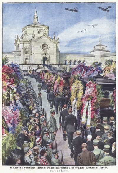 The Solemn and Emotional Farewell of Milan to the Victims of the Verona Aviation Disaster by Achille Beltrame