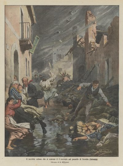 The Terrible Cyclone That Struck the Village of Scordia (Catania) on the 3rd by Achille Beltrame
