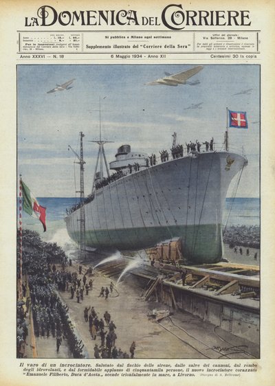 The Launch of a Cruiser by Achille Beltrame
