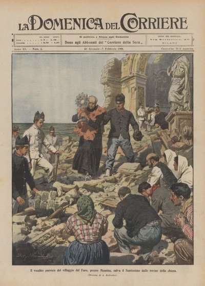 The Old Parish Priest of the Village of Faro Near Messina Saves the Blessed Sacrament from the Ruins of the Church by Achille Beltrame
