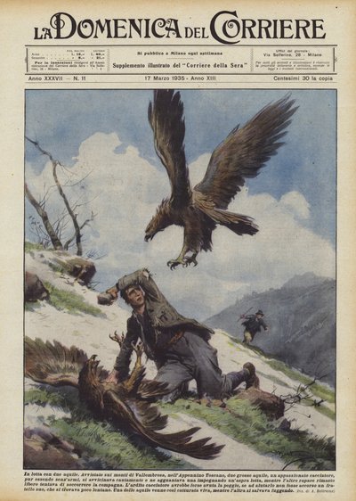 In a Fight with Two Eagles by Achille Beltrame