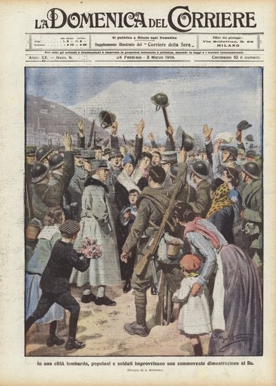 In a Lombard City, Commoners and Soldiers Improvise a Moving Demonstration to the King by Achille Beltrame