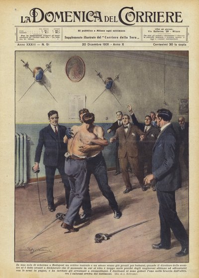 In a Fencing Hall in Budapest, a Theater Critic and an Actor Were Ready to Duel... by Achille Beltrame