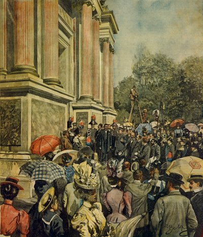 Inauguration of first International Art Exhibition in Venice, by Achille Beltrame, from La Domenica del Corriere, 30th April 1899 by Achille Beltrame