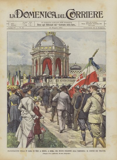 Inauguration of the IV Shooting Competition in Rome, at the New Shooting Range at Farnesina, The Procession of Shooters by Achille Beltrame