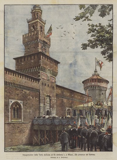 Inauguration of the Tower Dedicated to King Umberto I in Milan, in the Presence of the Sovereigns by Achille Beltrame