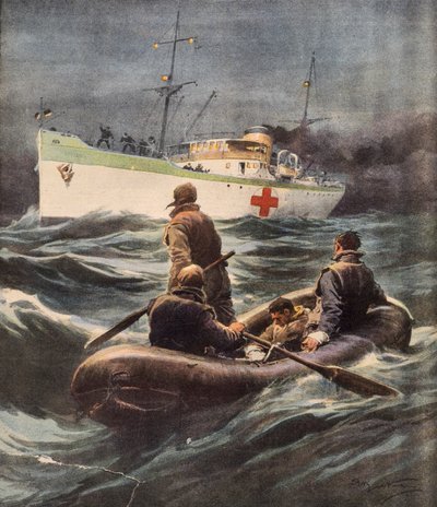 Italian Hospital Ship Rescuing Four German Airmen, February 23 by Achille Beltrame