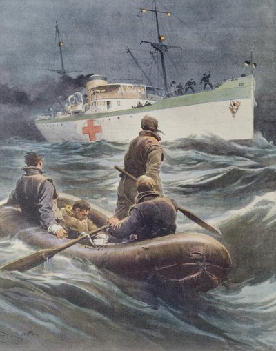 Italian hospital ship taking wounded on board (by Achille Beltrame) by Achille Beltrame