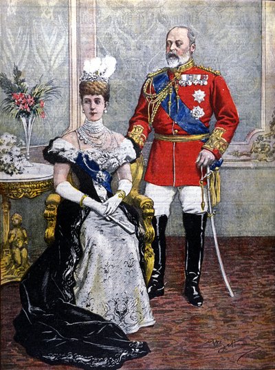 King Edward VII of England (1841-1910) with Queen Alexandra in 1902 illustration by Achilles Beltrame by Achille Beltrame