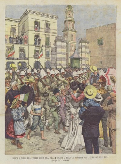 The Arrival in Naples of the Troops Returning from China, The Soldiers Go to the Quarter Amid the Enthusiasm of the Crowd by Achille Beltrame