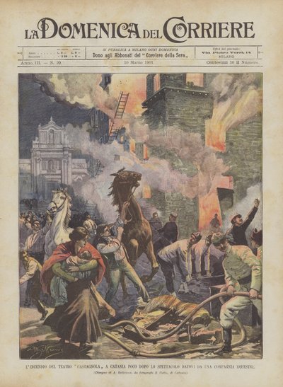 The Fire at the Castagnola Theater in Catania Shortly After the Show by an Equestrian Company by Achille Beltrame