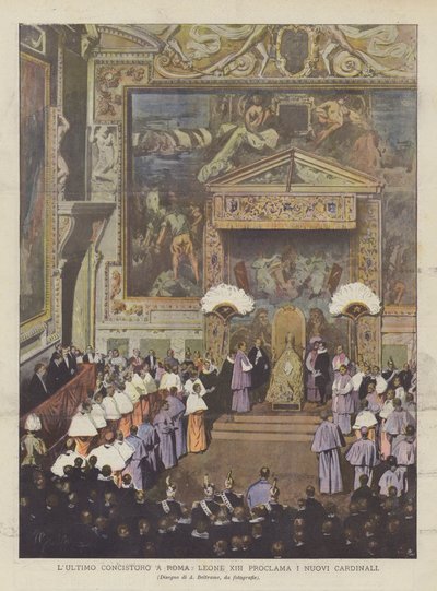 The Last Consistory in Rome, Leo XIII Proclaims the New Cardinals by Achille Beltrame