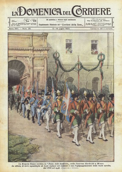 The Cuneo Brigade Celebrates Flag Day at the Garibaldi Barracks in Milan by Achille Beltrame