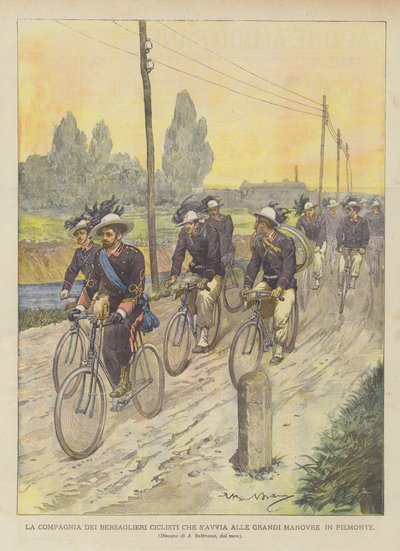 The Company of Bersaglieri Cyclists Heading to the Great Maneuvers in Piedmont by Achille Beltrame