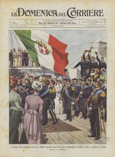 The Presentation of the Flag Made by the Ladies of Taranto to the New 5th Class Battleship by Achille Beltrame
