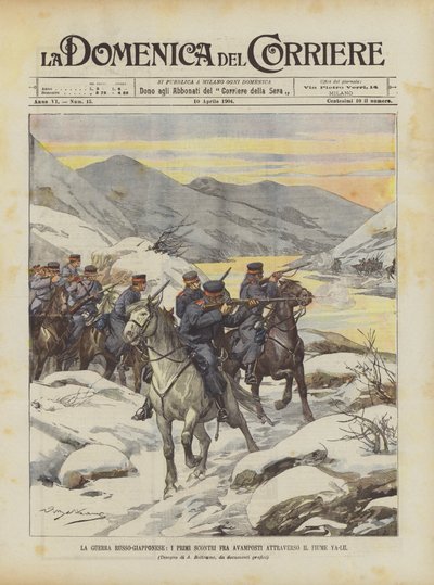 The Russo-Japanese War, The First Clashes Between Outposts Across the Ya-Lu River by Achille Beltrame