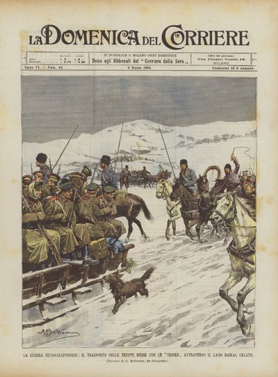 The Russo-Japanese War, The Transport of Russian Troops with Troikas Across the Frozen Lake Baikal by Achille Beltrame